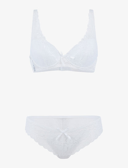 Ensemble en dentelle et décolleté en V - ecru - 1