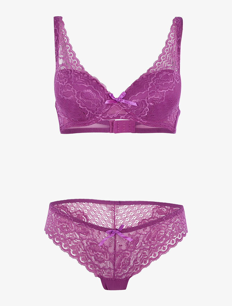 Ensemble en dentelle et décolleté en V - violet - 1