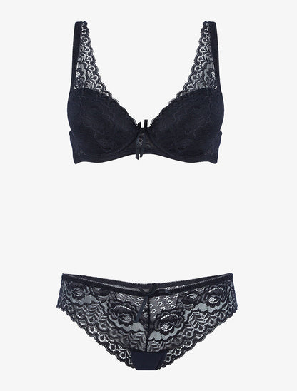 Ensemble en dentelle et décolleté en V - noir - 1