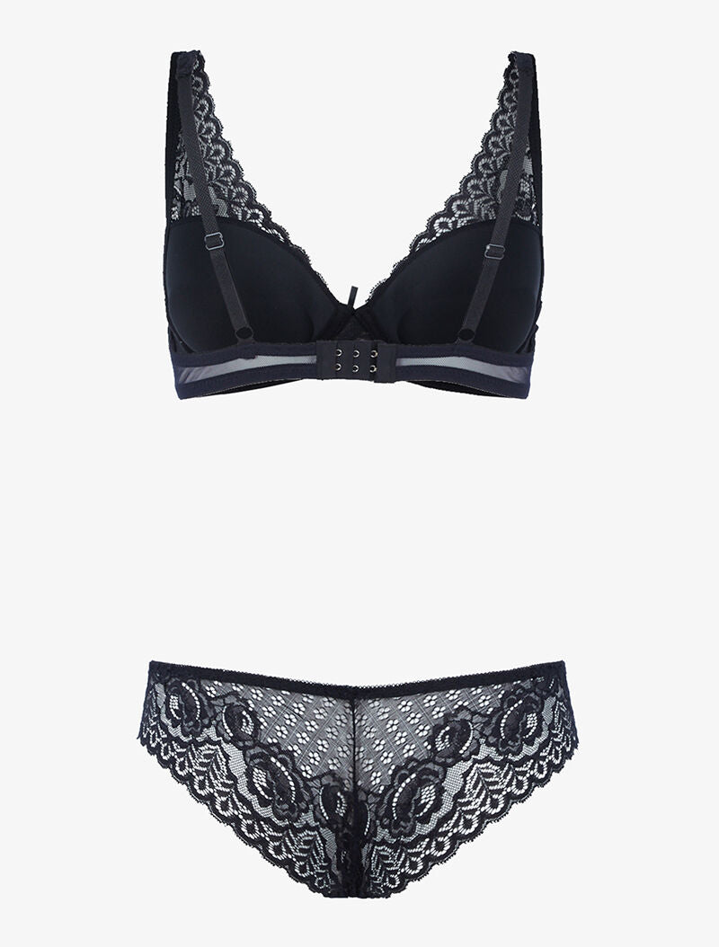 Ensemble en dentelle et décolleté en V - noir - 2