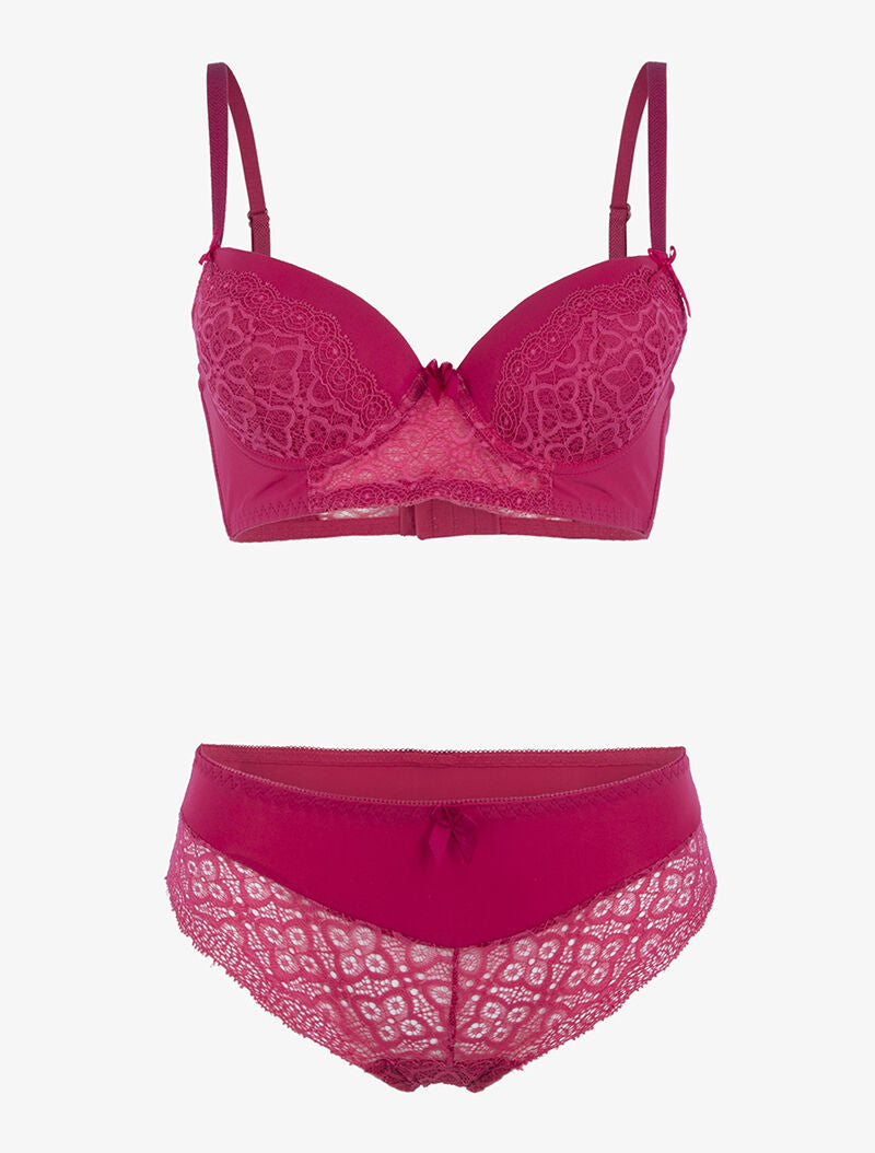 Ensemble bustier à petites fleurs en dentelle - rouge - 1