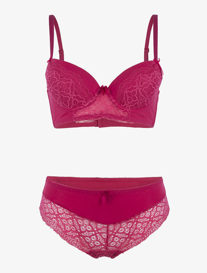 Ensemble bustier à petites fleurs en dentelle - rouge - 1