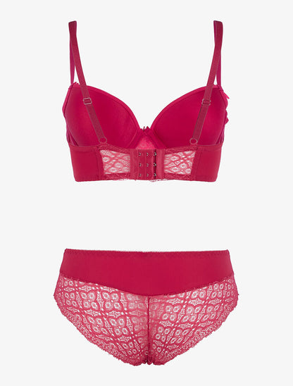 Ensemble bustier à petites fleurs en dentelle - rouge - 2