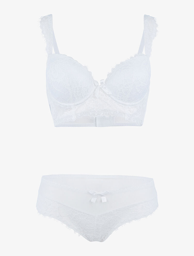 Ensemble en résille et dentelle fleurie - ecru - 3