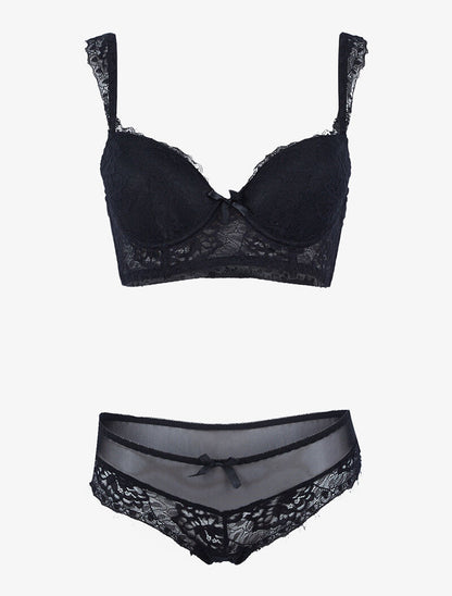 Ensemble en résille et dentelle fleurie - noir - 3