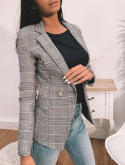 Blazer tartan coupe ajustée - Noir - 1
