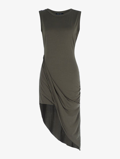 Robe coupe asymétrique - kaki - 1