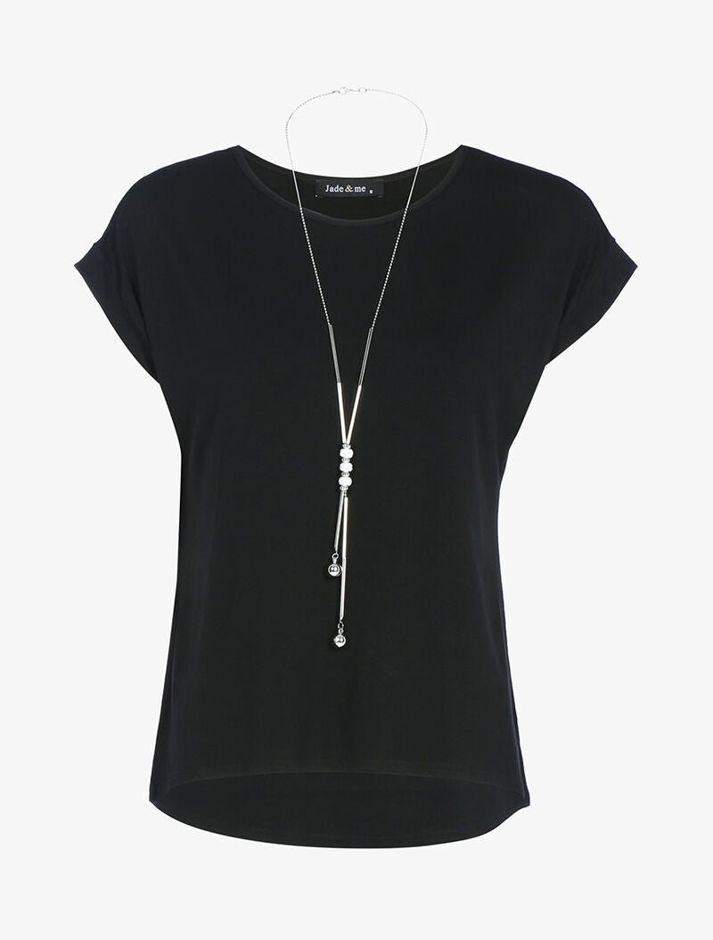 Top fluide avec sautoir - noir - 1