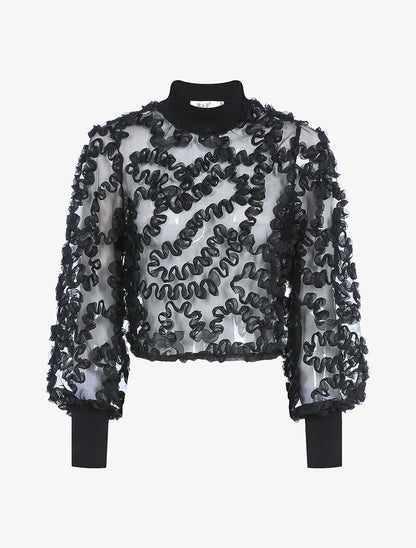 Crop top à empiècements pétales - noir - 1