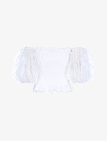 Crop top à manches bouffantes volantées - blanc - 4