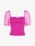 Crop top à manches courtes bouffantes - fushia - 1