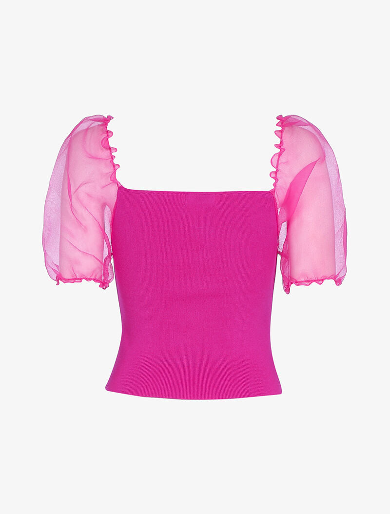 Crop top à manches courtes bouffantes - fushia - 2