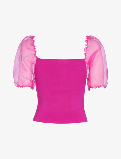 Crop top à manches courtes bouffantes - fushia - 2