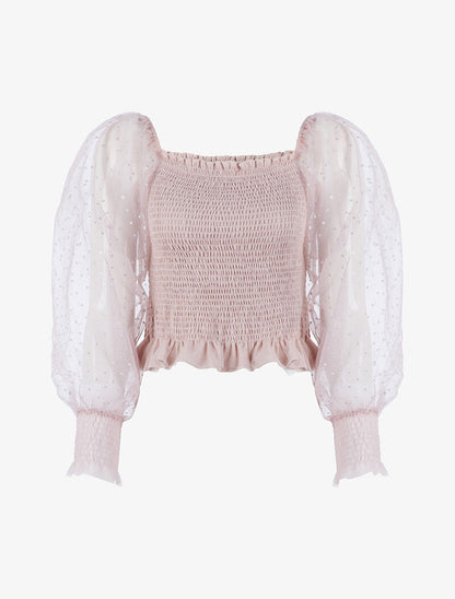 Crop top à manches mouchetées - rose - 3