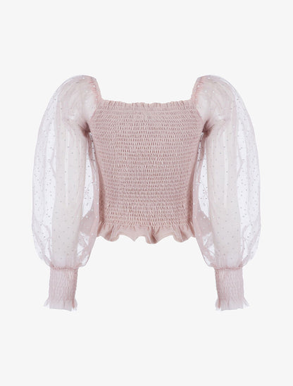 Crop top à manches mouchetées - rose - 2