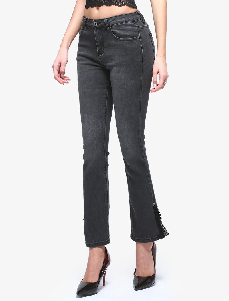 Jeans 7/8 aan boord detail kant - antraciet