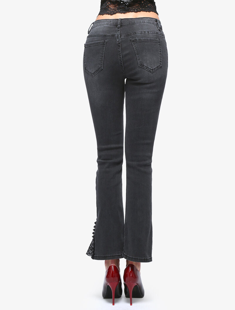Jeans 7/8 aan boord detail kant - antraciet
