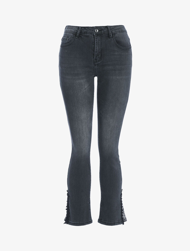 Jeans 7/8 aan boord detail kant - antraciet
