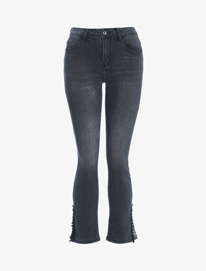 Jeans 7/8 aan boord detail kant - antraciet