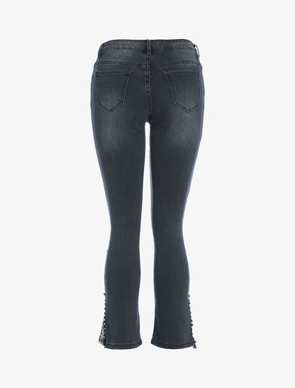 Jeans 7/8 aan boord detail kant - antraciet