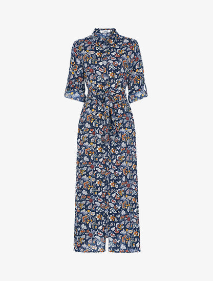 Robe longue à imprimé fleurs - marine - 1