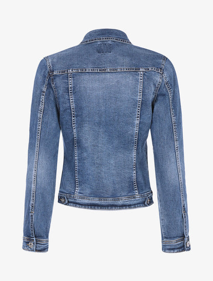 Veste en jean délavée à coutures contrastantes - bleu denim - 2