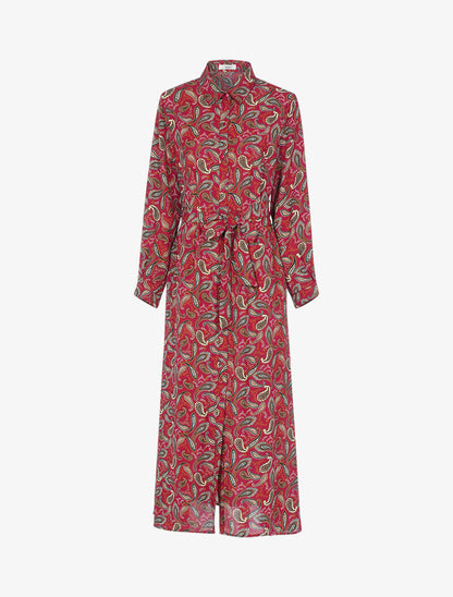 Robe à imprimé cachemire et feuilles - bordeaux - 1