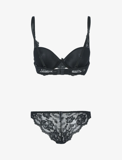 Ensemble satiné avec résille et dentelle - noir - 2