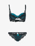 Ensemble satiné avec résille et dentelle - noir/bleu clair/bleu pétrole - 3
