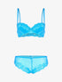 Ensemble en dentelle fleurie ajourée - bleu - 1