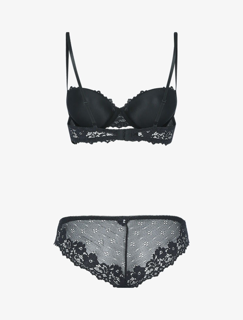 Ensemble en dentelle fleurie ajourée - noir - 2