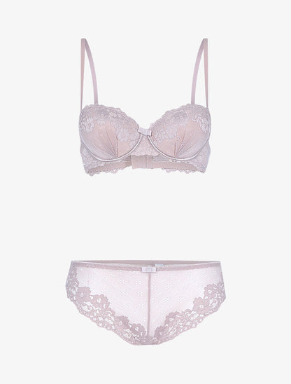 Ensemble en dentelle fleurie ajourée - taupe - 3