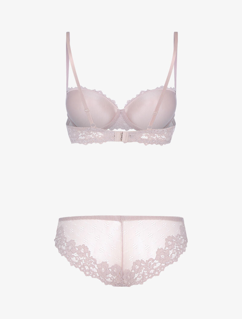 Ensemble en dentelle fleurie ajourée - taupe - 2