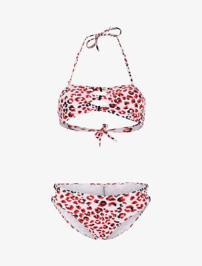 Bikini à découpes imprimé léopard - rouge - 3