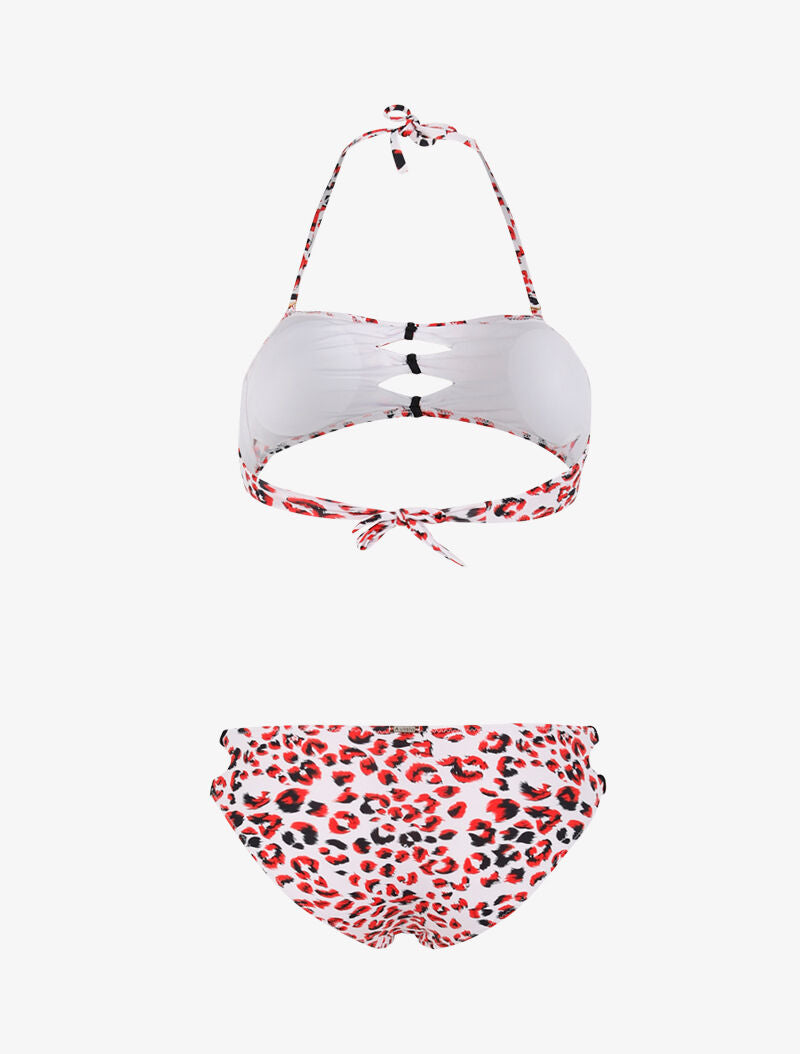 Bikini à découpes imprimé léopard - rouge - 2