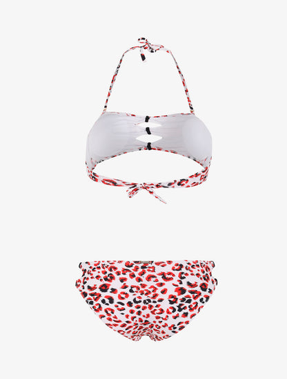 Bikini à découpes imprimé léopard - rouge - 2
