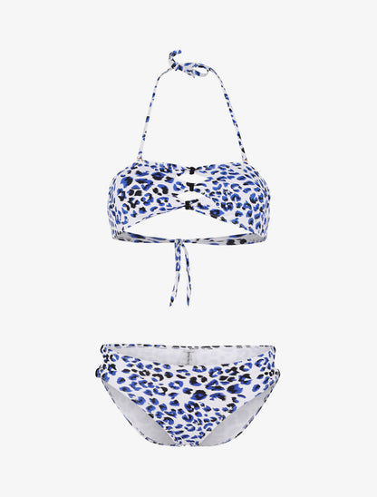 Bikini à découpes imprimé léopard - bleu - 1