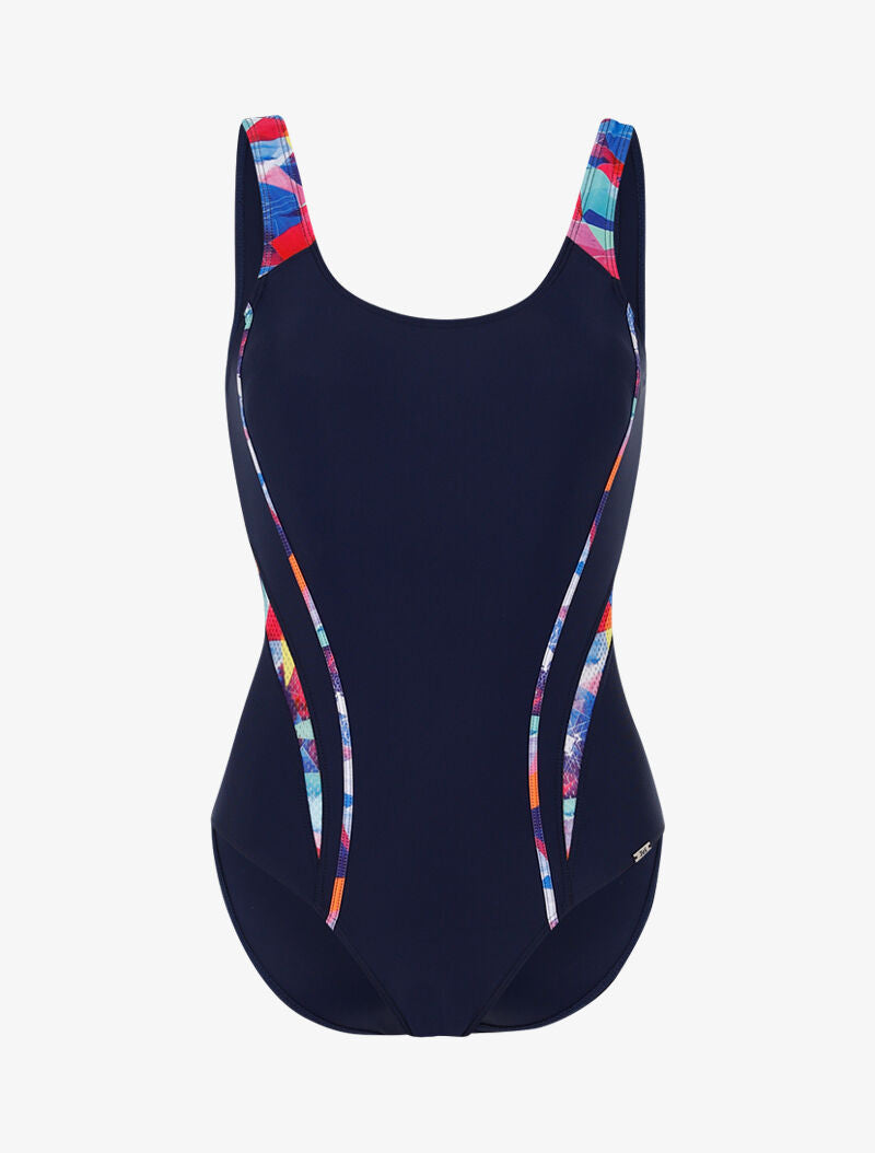 Monokini à découpes colorées - marine - 1