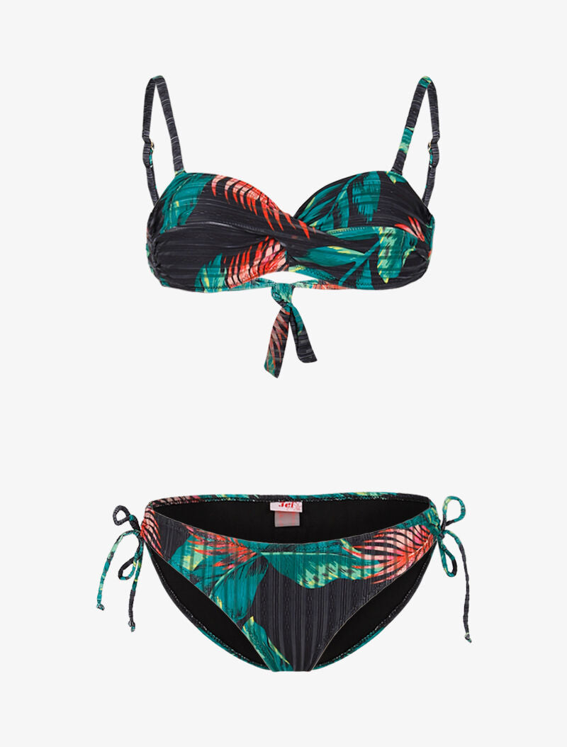 Bikini texturé à imprimé tropical - noir - 1