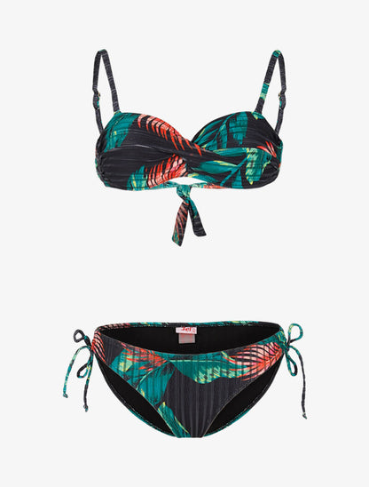 Bikini texturé à imprimé tropical - noir - 1