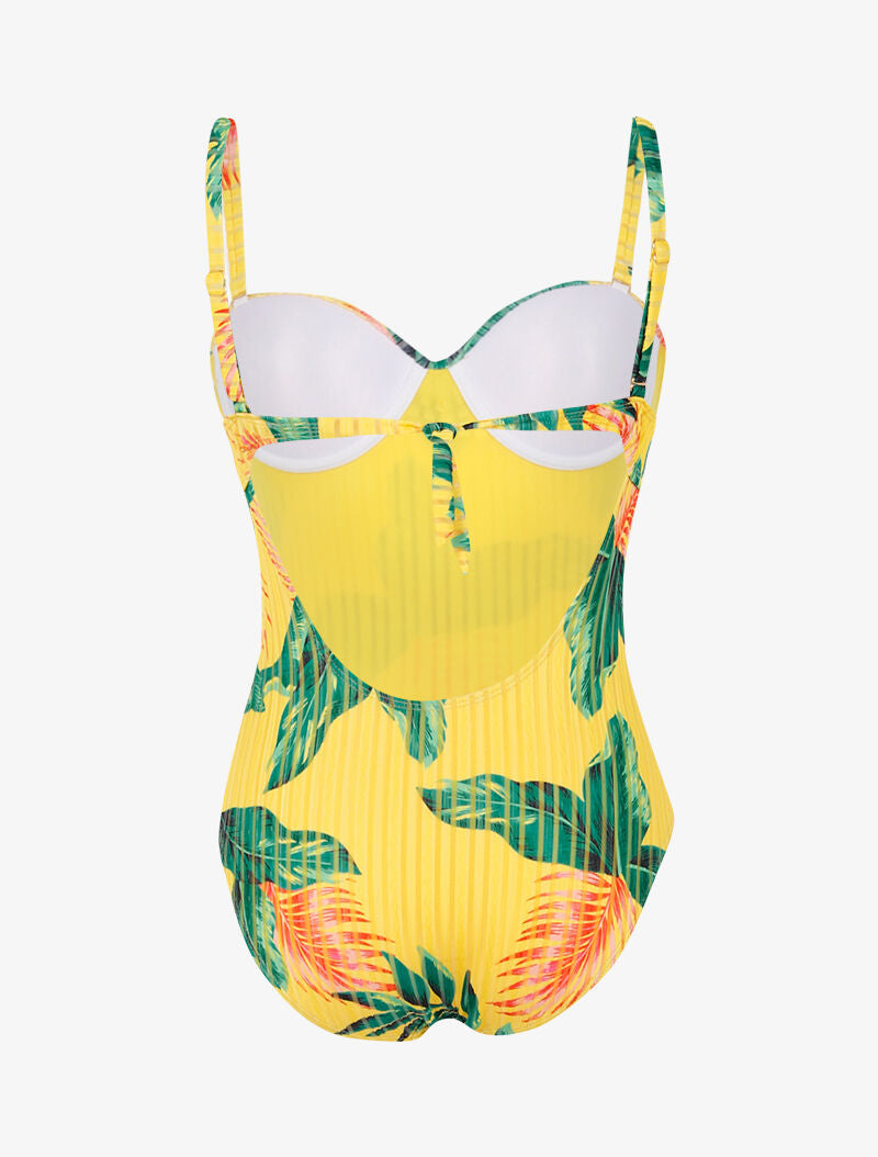 Monokini texturé à imprimé tropical - jaune - 2