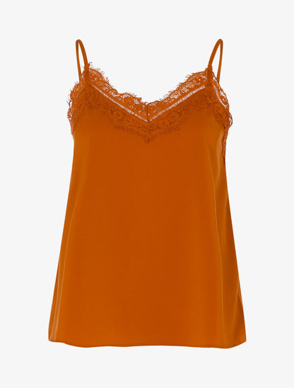 Caraco satiné encolure V à bord dentelle - rouille - 1