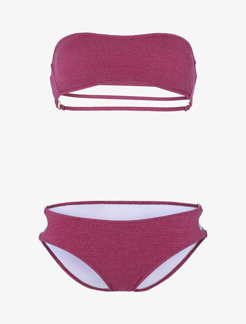 Bikini bandeau lamé à oeillets dorés - rouge - 1