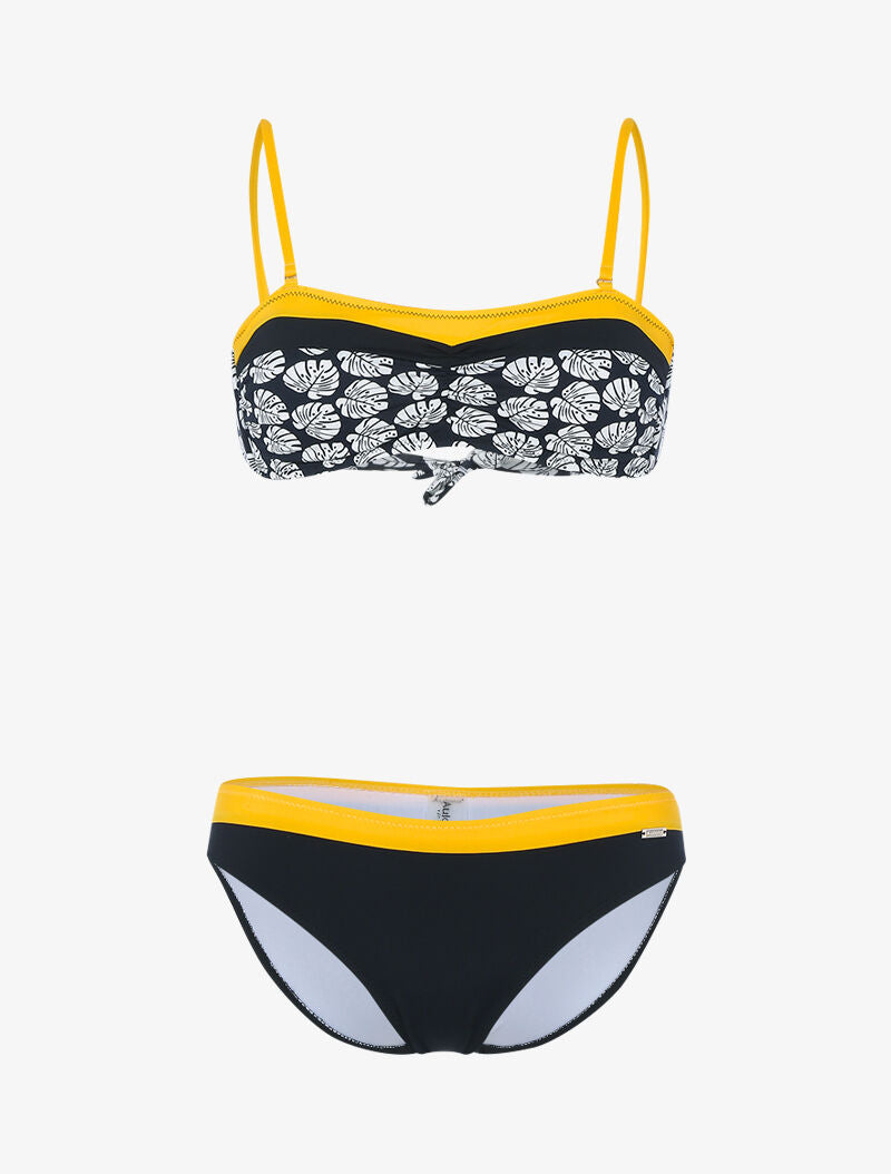 Bikini bicolore et haut imprimé - noir/jaune - 1