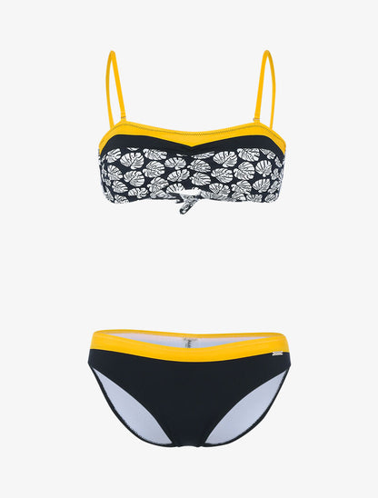 Bikini bicolore et haut imprimé - noir/jaune - 1
