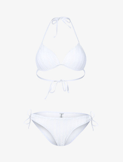 Bikini triangle à doublure ajourée graphique - blanc - 3