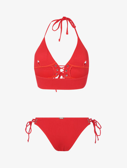 Bikini triangle côtelé à corset - rouge - 2