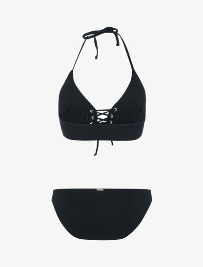Bikini triangle côtelé à corset - noir - 2