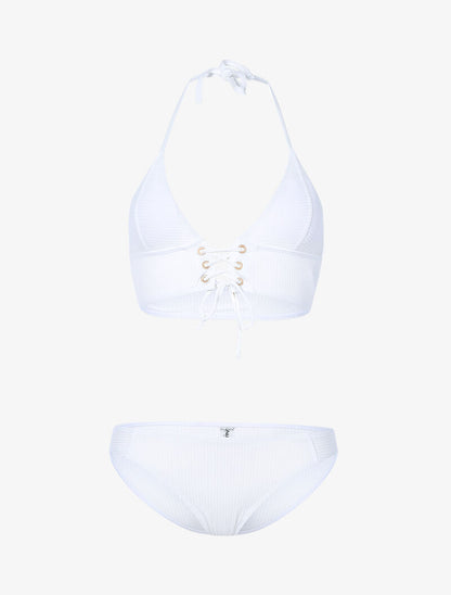 Bikini triangle côtelé à corset - blanc - 3
