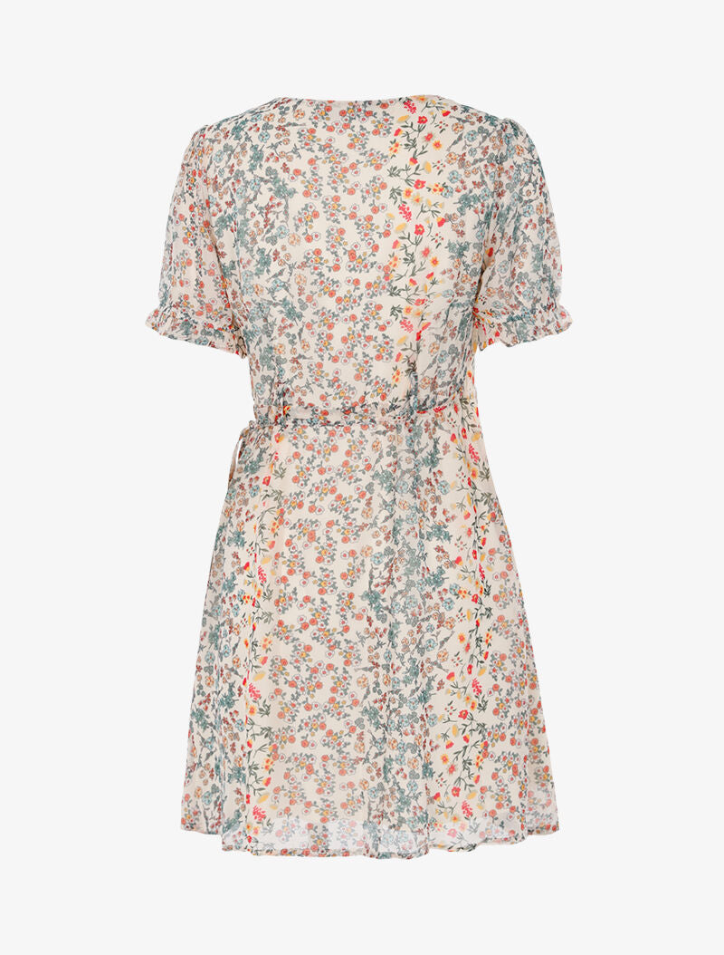 Robe cache-coeur fleurie - beige - 2